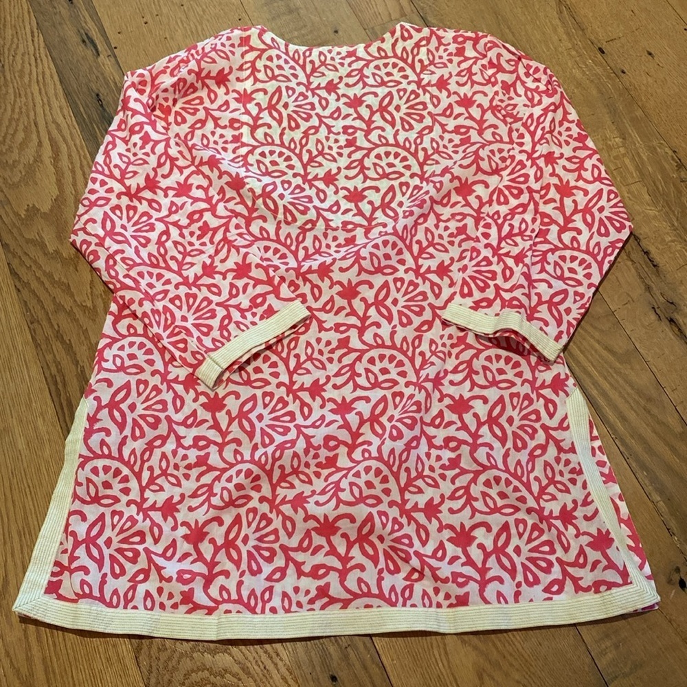 Gretchen Scott Cotton V Neck Tunic Floral Tunic Pink Cilantro Size SMALL - Picture 9 of 10